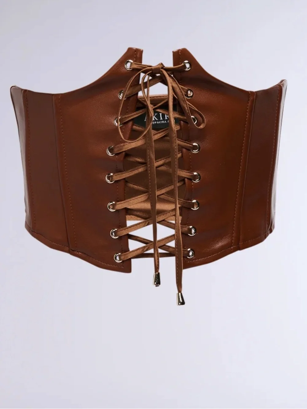 Brown Lace-Up Faux Leather Corset Belt